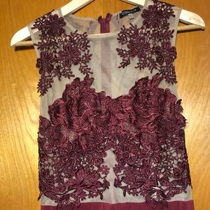 Maroon Mermaid Fit Prom Dress Sheer Floral Top